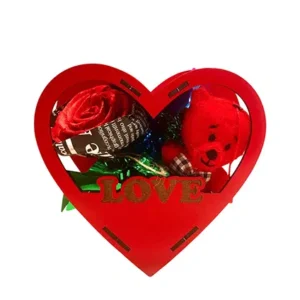 باکس کادو قلب + خرس و گل رز قرمز