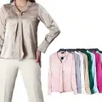 شومیز ساتن زنانه مدل یقه کراواتی