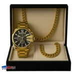 ست ساعت مچی مردانه دیزل+ گردنبند و دستبند طلایی رنگ ثابت