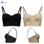 سوتین دکلته کش پهن - رنگ کرم و مشکی - نمای جلو و بغل