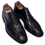 کفش چرم مردانه مدل اکسون کد 7606 رنگ مشکی پوست ماری