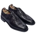 کفش مردانه چرم اکسون مدل 2024 رنگ مشکی طوسی