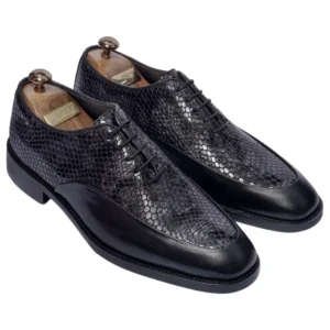 کفش مردانه چرم اکسون مدل 2024 رنگ مشکی طوسی